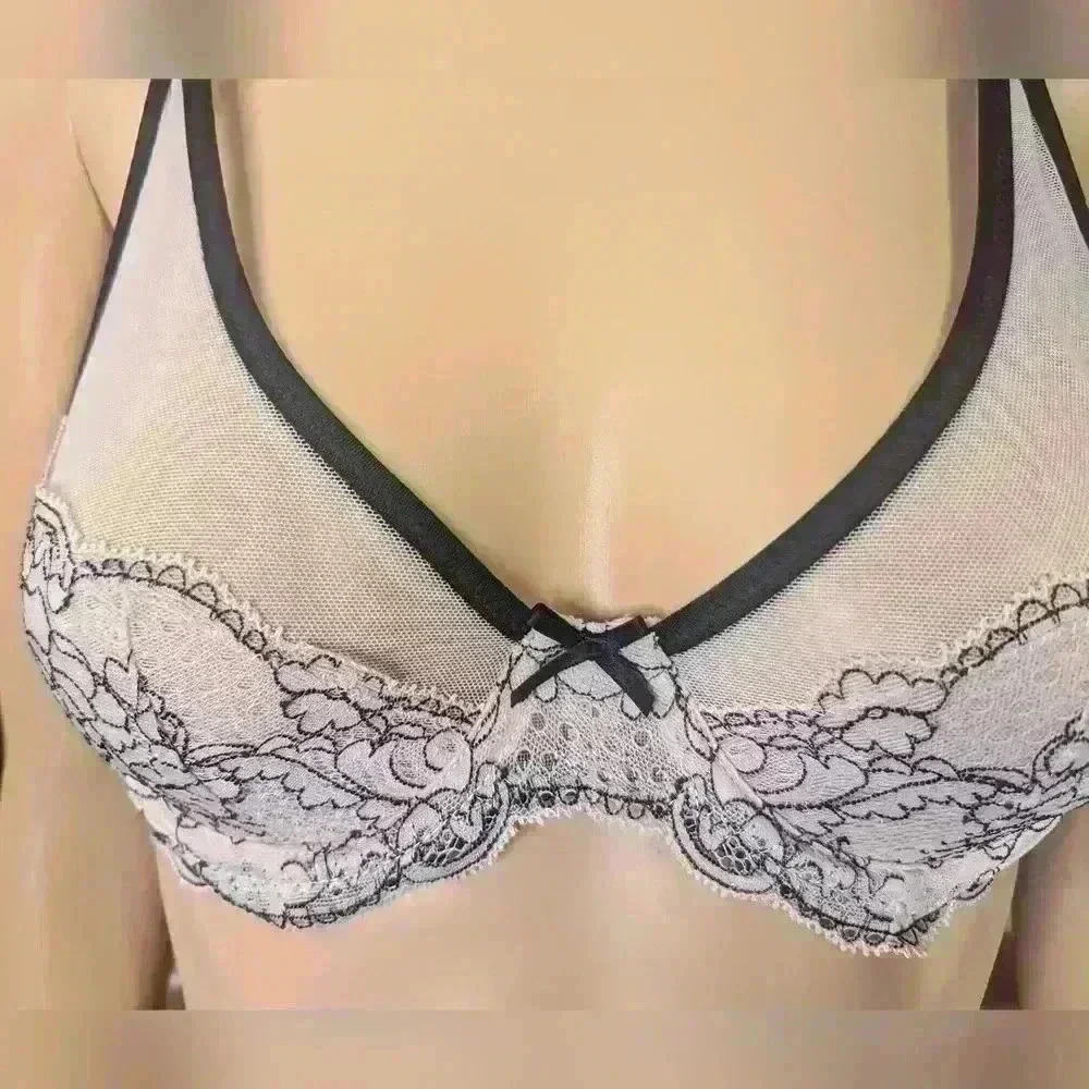 Montelle Intimates 9288 Plunge Unlined Bra 34A Seashell/Black - Picture 2 of 7